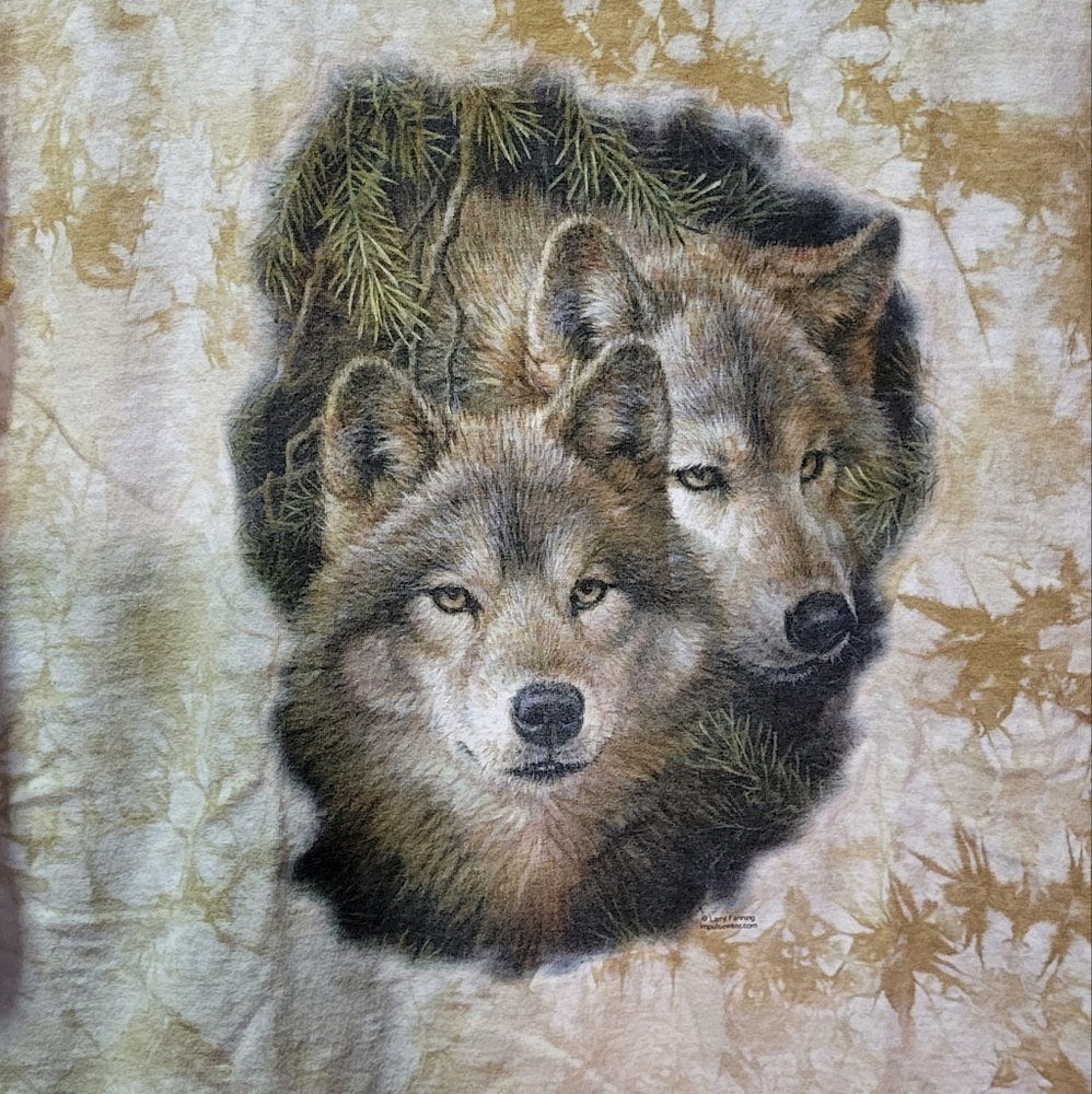 Larry Fanning Men's Yellow/Tan Tie Dye Wolf Graphic Short Sleeve Tee Size Large - Picture 4 of 7